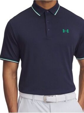 Under Armour Men’s Navy Polo with Green Logo and Trim
